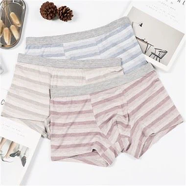 Briffiau Bocsiwr Gwryw Wedi'u Stripio Melange Cotwm